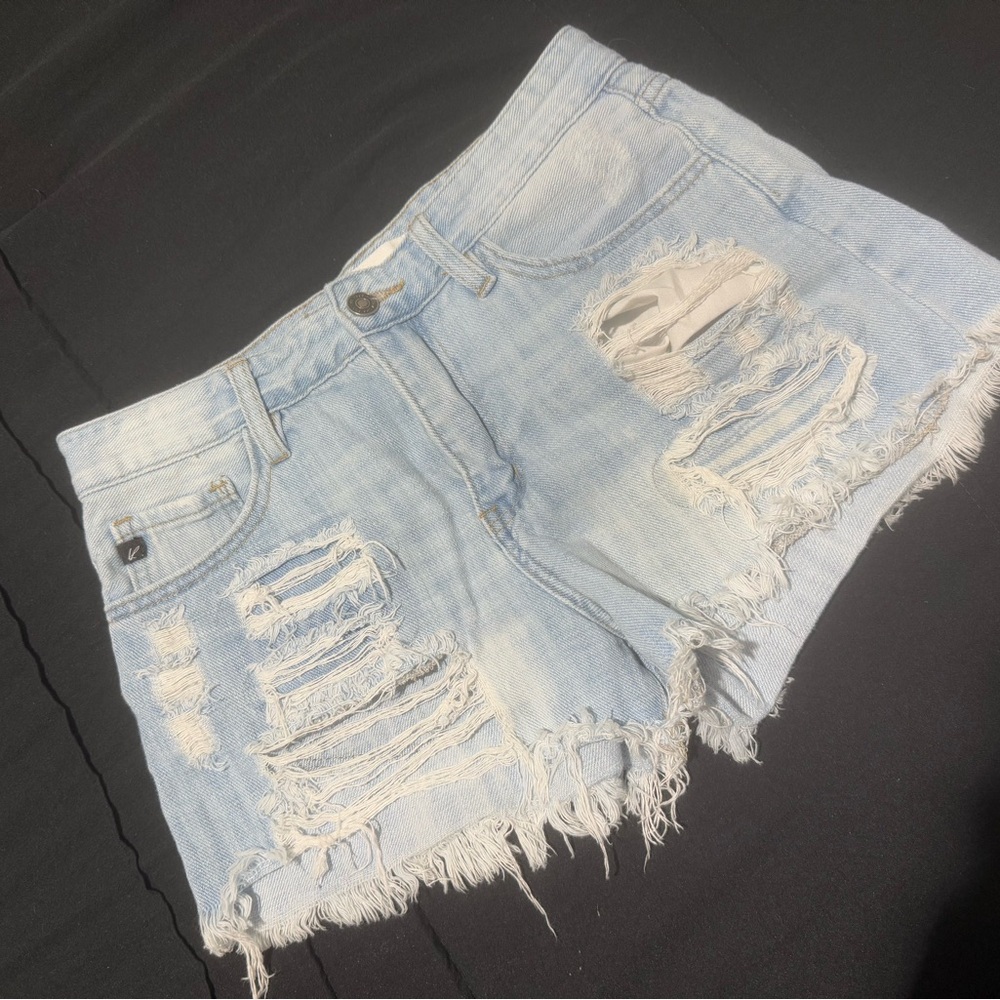 Distressed Light Blue Denim Shorts